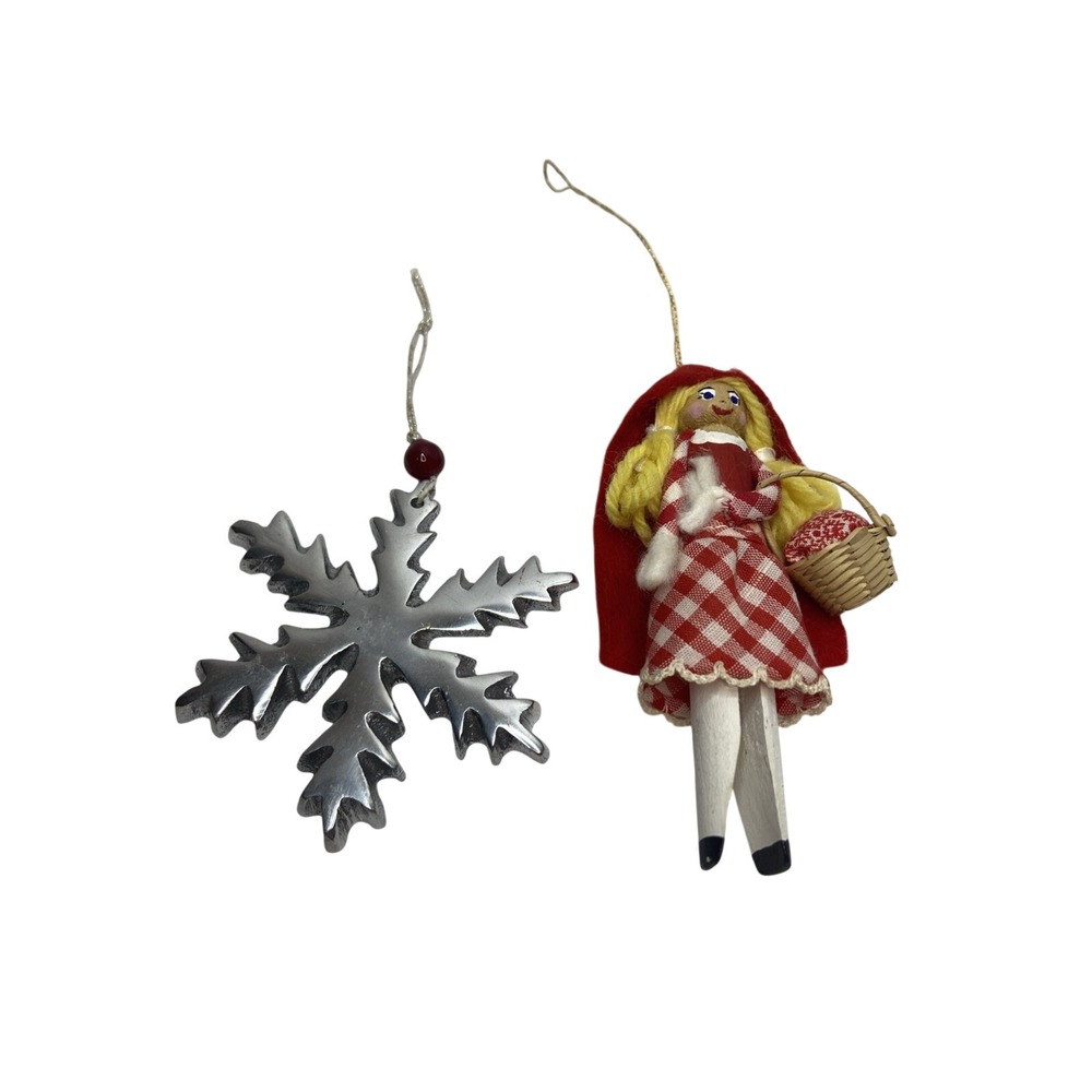 Vintage Christmas Ornaments Metal Snowflake‎ & Wooden/Cloth Red Riding Hood